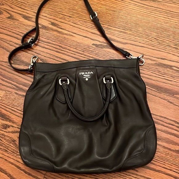 Prada Handbags - Authentic Vintage Prada Vitello Black Leather Crossbody Shoulder Bag